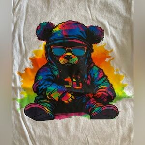 NWOT Hip Hop Colorful Teddy Bear Men’s Medium or Adult XL White T-Shirt